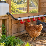 Bebedero automático para gallinas instalado en un gallinero