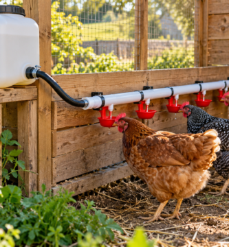 Bebedero automático para gallinas instalado en un gallinero