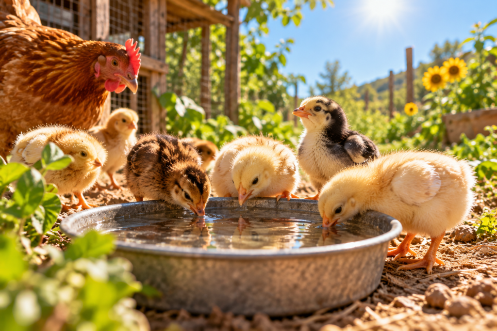 Bebederos para gallinas en el gallinero