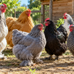 Gallinas grandes de distintas razas en un corral rural