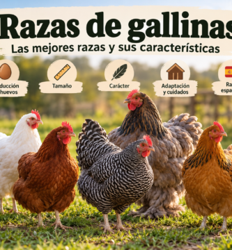 Razas de gallinas de diferentes tamaños y colores en un gallinero rural