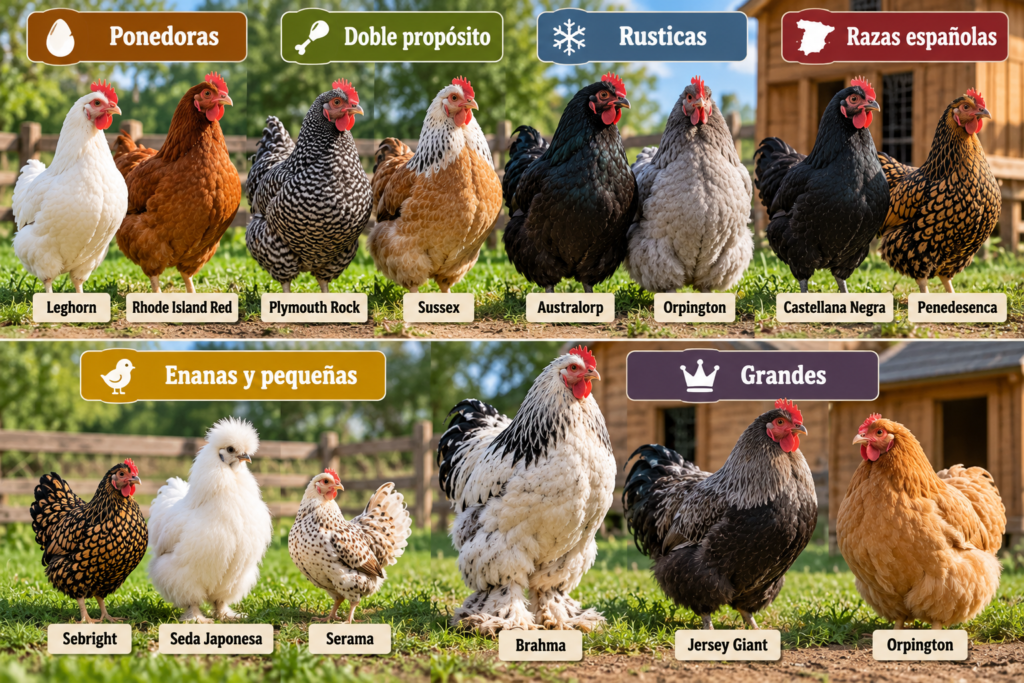 Diferentes tipos de gallinas según raza, tamaño y características